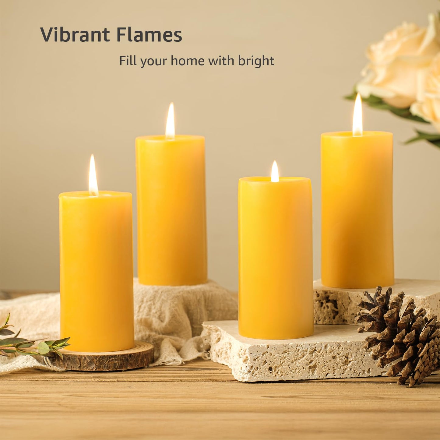 Natural Organic Beeswax Pillar Candles 2x4 Inch Bulk, 100% Pure Bees Wax Candles for Home, 210 Hour Long Burning, Dripless Smokeless Non Toxic Candle for Emergency Parties Meditation Prayer(6 Pack)