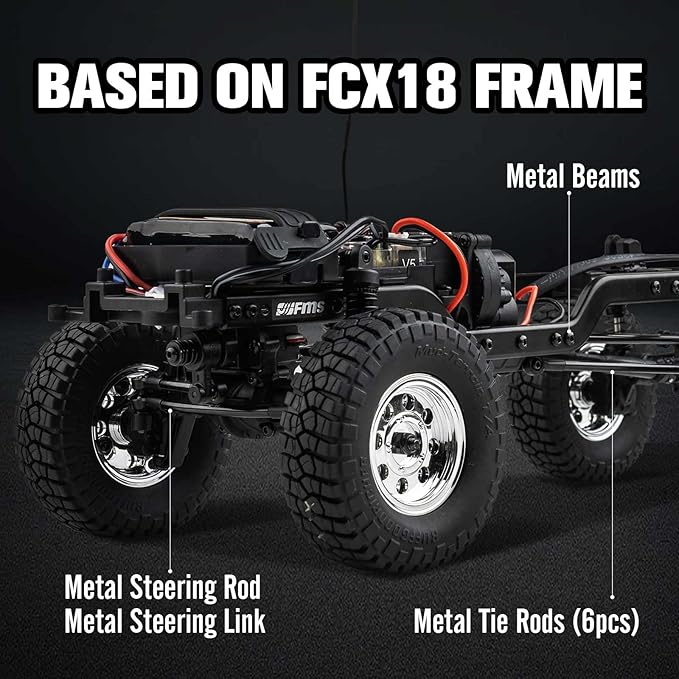 FCX18 FMS 1/18 Chevrolet K10 RC Truck Officially Licensed 4WD RC Crawler 2 Speeds Switch with LED Lights Off-Road RC Model for Adults (Black)