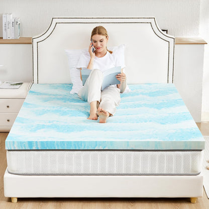 Sweetcrispy Memory Foam Mattress Topper - 3 Inch Gel Infused Cooling Pad for Full Size Bed | CertiPUR US Certified, Breathable Blue