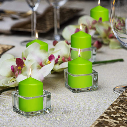 BOLSIUS 10 Lime Green Pillar Candles - 2.25 x 3.25 Inches - Premium European Quality - Individually Wrapped - 17 Burn Hours - Dripless Smokeless Unscented Dinner, Wedding, Party, & Home Decor Candles