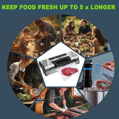 Potane Precision Vacuum Machine,Pro Food Sealer with Built-in Cutter and Bag Storage(Up to 20 Feet Length), Both Auto Manual Options,2 Modes,Includes 2 Bag Rolls 11”x16’ and 8”x16’,Compact Design