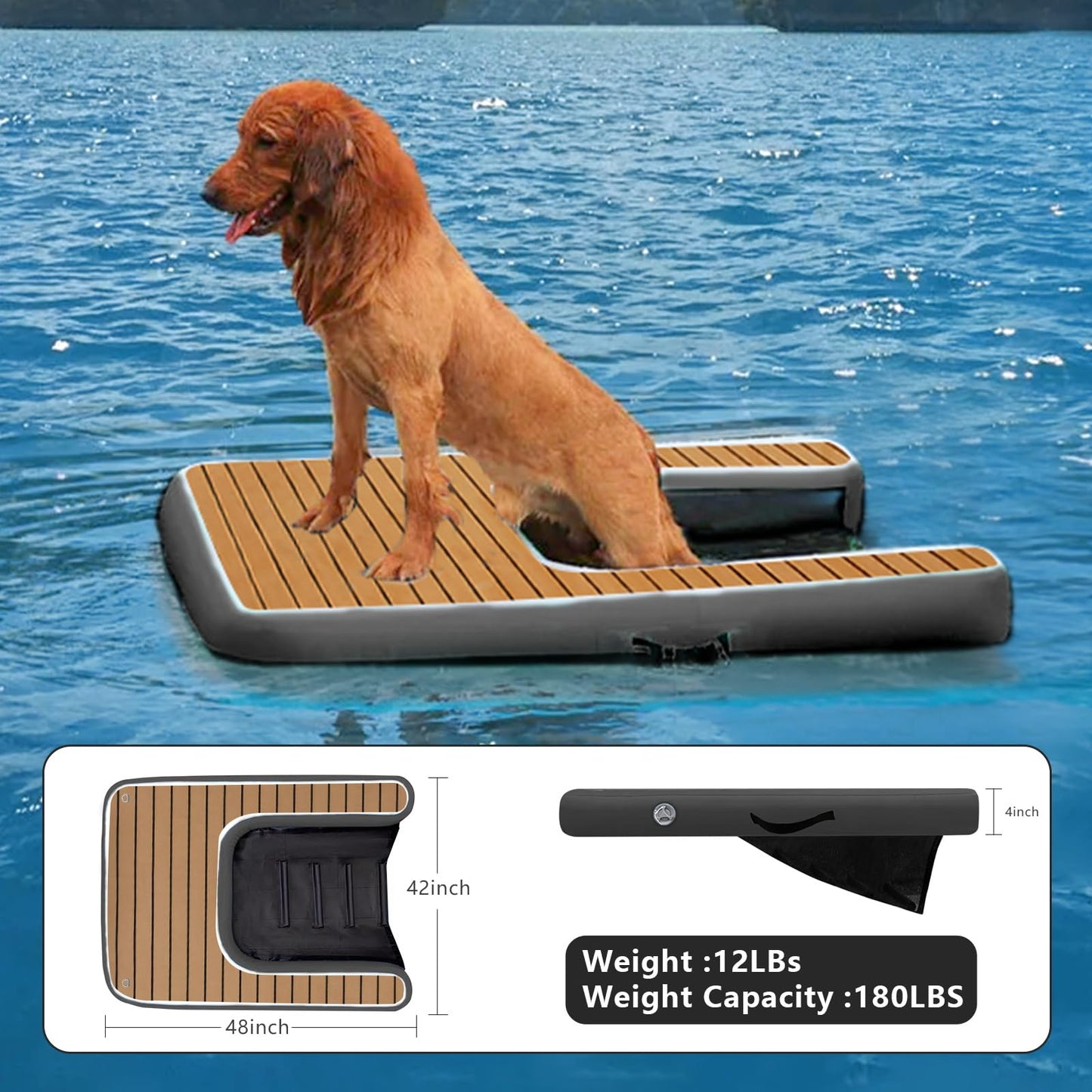 Inflatable Dock Platform for Dog, Large Dog Float Floating Ladder Up to 220 lbs Dogs Water Ramp, Non-Slip PVC with Boat Ramp for Pool, Dock, & Lake