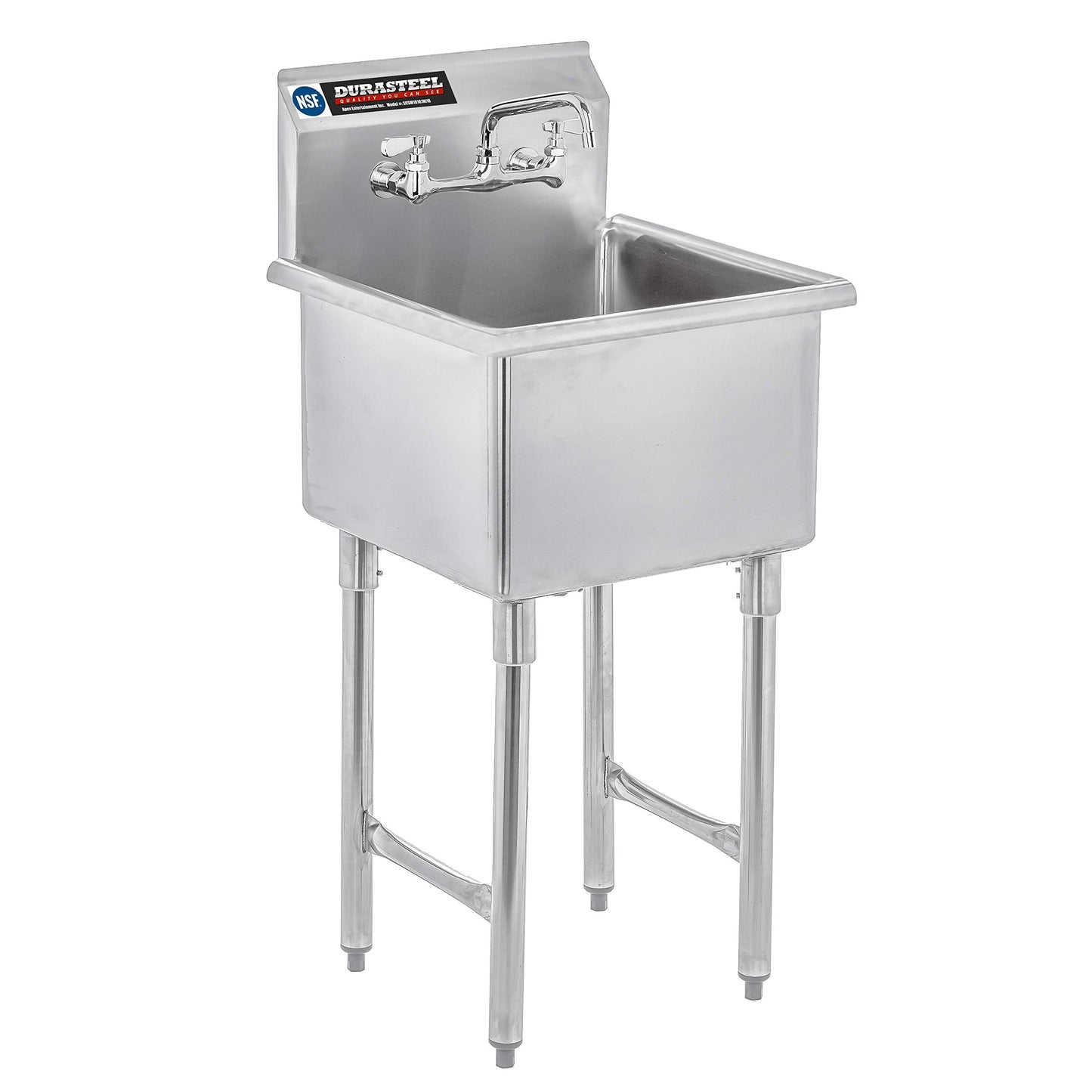 DuraSteel 304 Commercial Stainless Steel Utility Sink - 18 Inch Tub Freestanding Prep Kitchen Sink w/ Faucet - NSF Hand Wash Station for Kitchen Sinks, Outdoor, Laundry Room, Garage Small Kitchenette