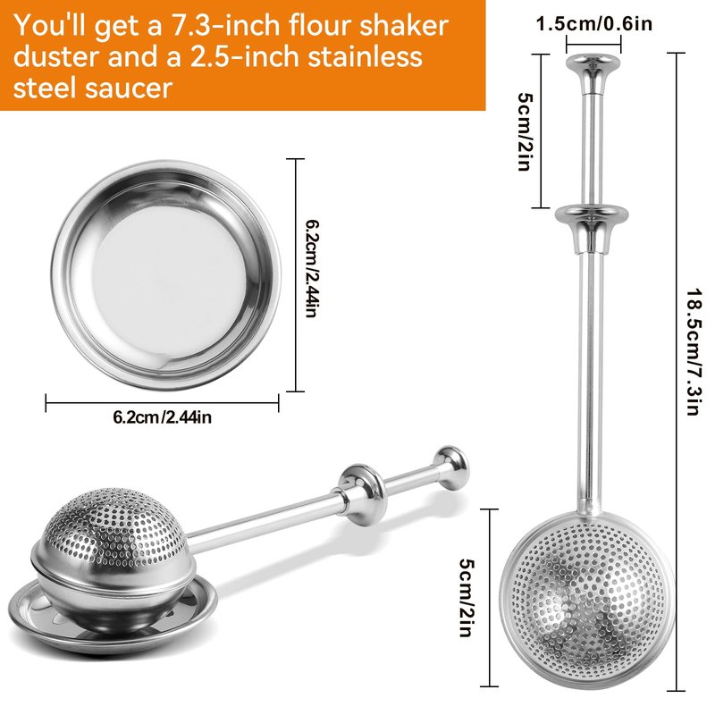 Vriysei Flour Duster for Baking, 1 PCS Flour Sifter for Baking Powdered Sugar Shaker Duster, 304 Stainless Steel Dusting Wand Sprinkler and Tools，Spices and Tea Strainers (1)