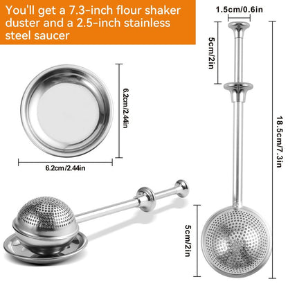 Vriysei Flour Duster for Baking, 1 PCS Flour Sifter for Baking Powdered Sugar Shaker Duster, 304 Stainless Steel Dusting Wand Sprinkler and Tools，Spices and Tea Strainers (1)