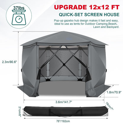 COBIZI 12x12 FT Pop Up Canopy Stargazing Tent, Gazebos On Clearance with Removable Roof, Screened in Gazebo, Screen Tents Portable carpas para Patio for Outdoor Camping,Backyard, Garden,Grey(Pro)