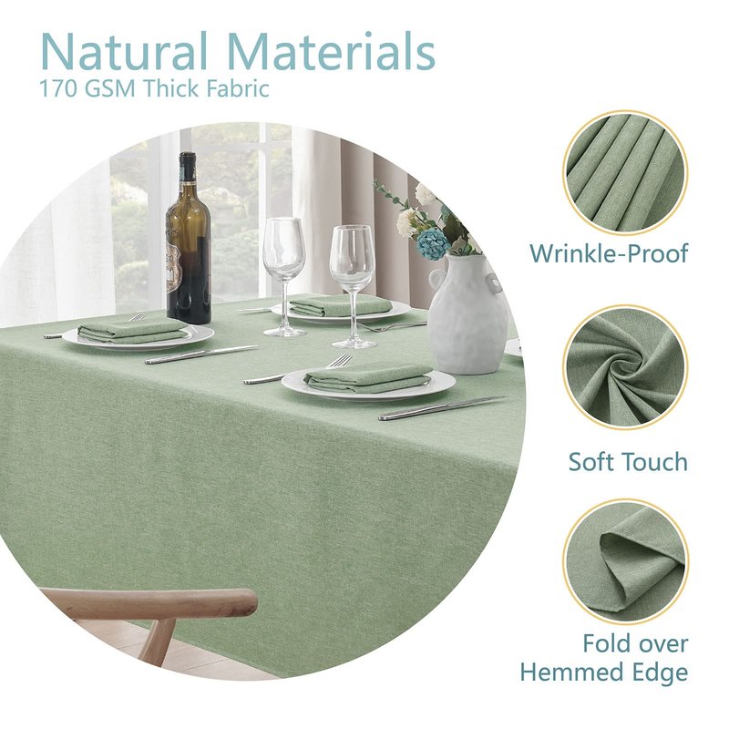 Veblandy Rectangle Tablecloth Linen Textured Waterproof & Stain Resistant Table Cloth Wrinkle Free Decorative Fabric Farmhouse Table Cover for Dining/Party/Buffet/Wedding, 60 x 104 Inch, Sage Green
