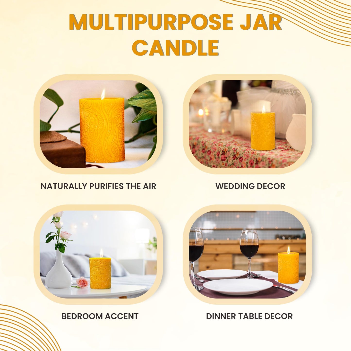 BeeTheLight Beeswax Pillar Candle - 100% Pure Bees Wax - Choose Your Size and Color - Up to 54 Hour Burn Time Fits 3x4 Holder - Approx. 2.6"x3.4" - Unscented - Natural Light Honey Scent