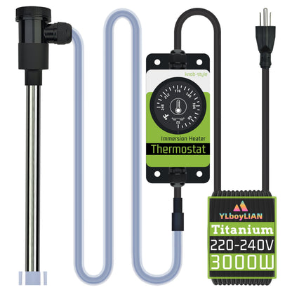 YLboyLIAN 3000W 240V Titanium Submersible Water Heater for Pool, Pond, Hot Tub, Above Ground/inground Pool, Spa, Bathtub & Baptismal – Portable Electric Immersion Heater with Knob-Style Thermostat