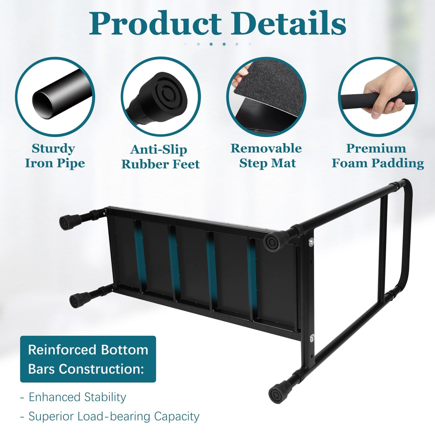Gyykzz Step Stool with Handle, 30.5" Long Step Stools for High Beds/Bathtub/Kitchen, Height Adjustable Step Stool with Handle and Non-Skid Platform, Heavy Duty Stepping Stool Holds up to 400 lbs