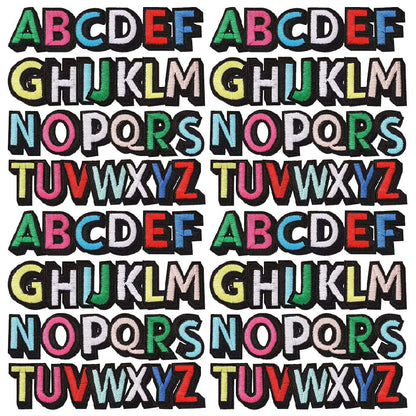 104 Pieces Iron on 3D Alphabet Letter Patches, Full Embroidered 4 Set A-Z Alphabet Iron on Sew on Applique Letter Fabric DIY Decorate Patches for Clothes Jackets Hats Shirts Jeans Bags Pants