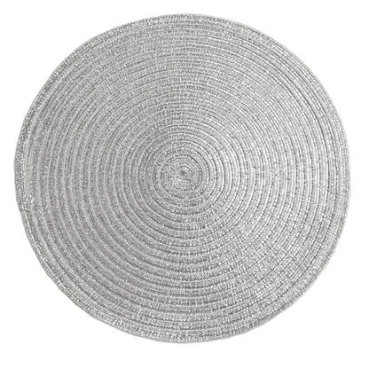 SHACOS Silver Glitter Round Placemats Set of 6 Sparkle Bling Place Mats Glitz Table Mats for Holiday Home Party Wedding Festive Table Decoration (6, Silver)