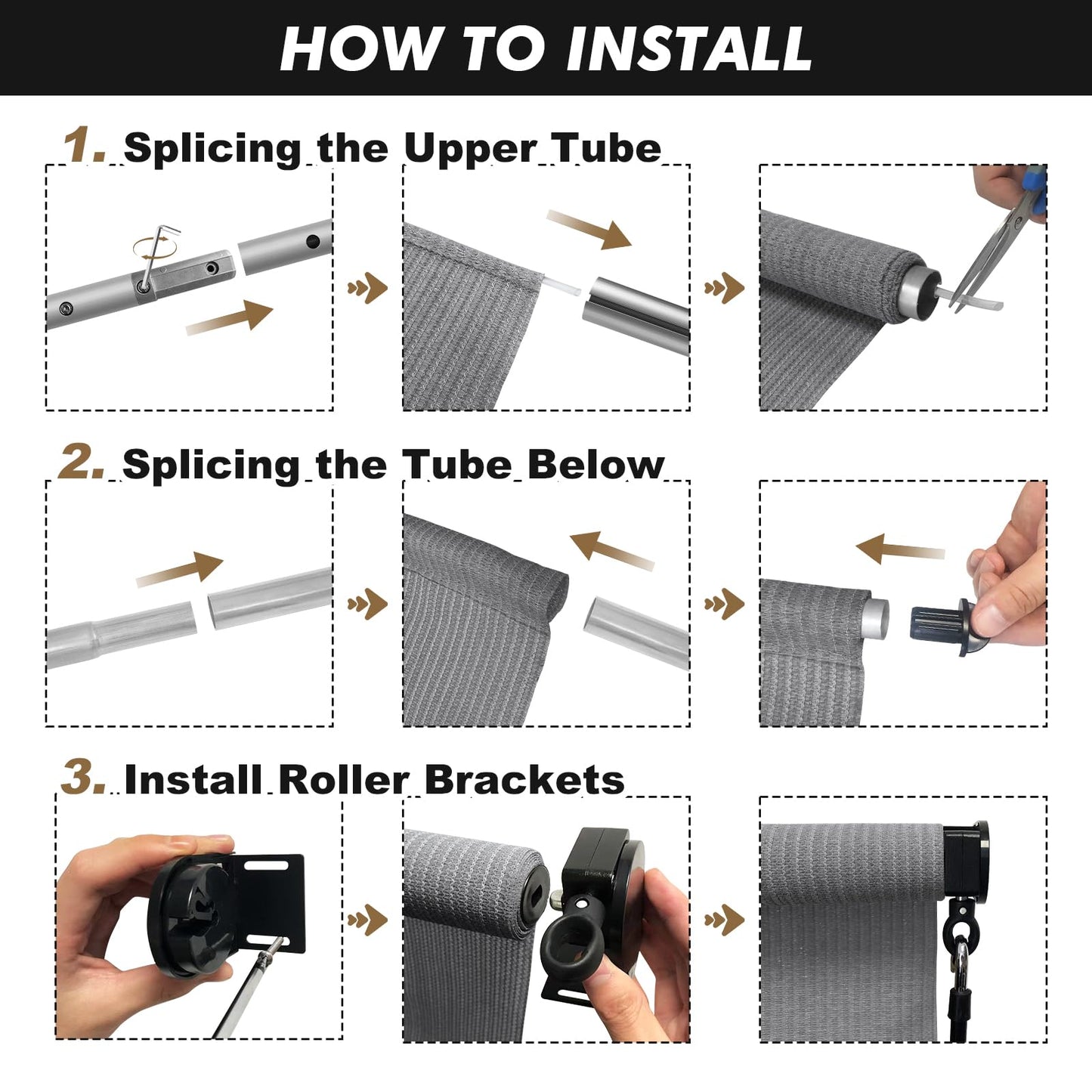 Artpuch Outdoor Roller Shade 9' W x 8' H, Gray Exterior Cordless Patio Shades Roll Up Blinds with Spliced Pole Design, One-Piece Fabric