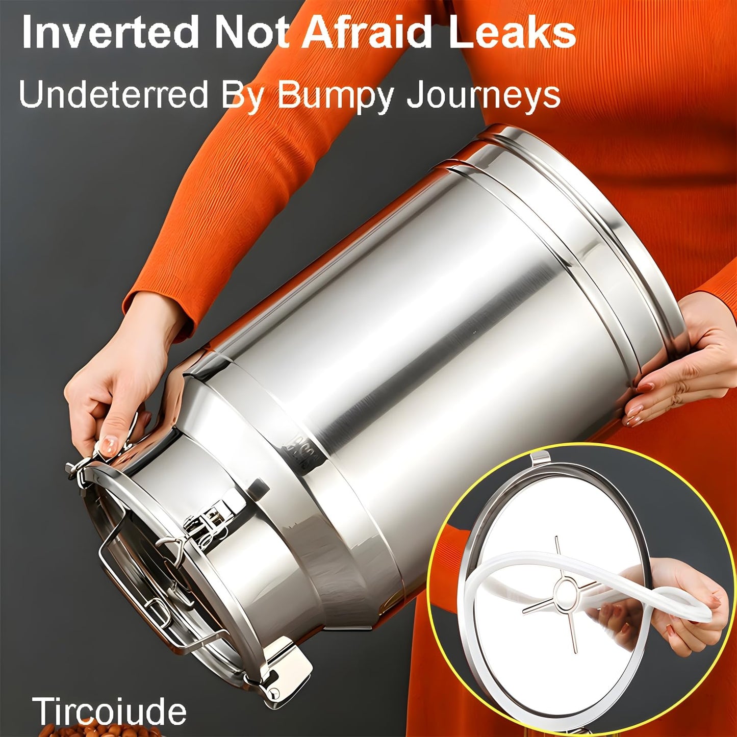 Tircoiude Stainless Steel Milk Can, 7.4Gal Food Grade 304 Stainless Steel Airtight Storage Canister with Locking Clamp Handle, Metal Storage Container for Oil, Wine, Grain and Raw Milk 28L