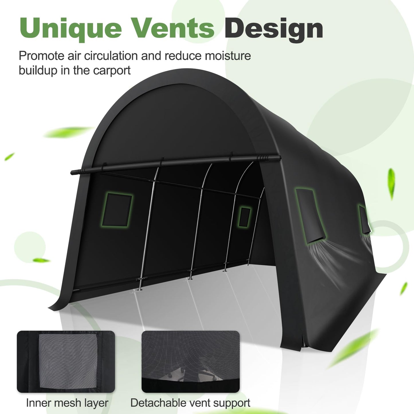COBIZI Carport Canopy 12x20 Heavy Duty Portable Garage, All-Season Portable Car Ports & Outdoor Storage Shed, Galvanized Frame Vehicle Shelter with Removable Doors and Vents