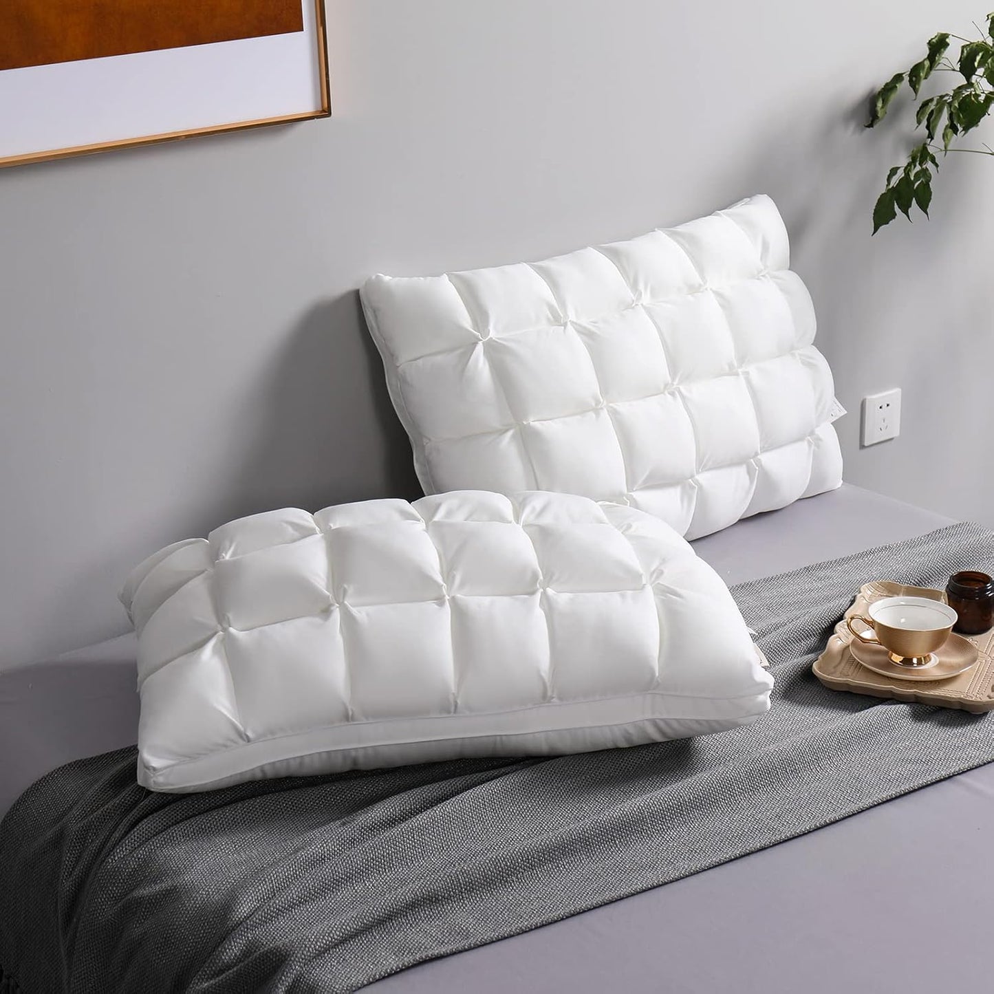 YOUR MOON Queen Size Pillows - Soft Down Alternative Support | Set of 2 Fluffy Gel Pillows (White)