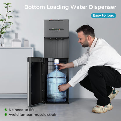 EUHOMY Self Cleaning Bottom Loading Water Dispenser for 3 or 5 Gallon Bottles, Hot Cold and Room Water Cooler with Child Safety Lock, LED Indicator, Empty Bottle Alert, Home Office Apartment, Black