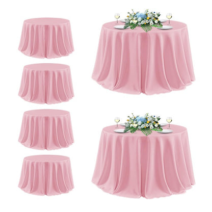 sancua Round Tablecloth 132 Inch Diameter, 6 Pack - Circle Polyester Fabric Table Cloth for Wedding Party Reception Banquet Birthday, Washable Formal Table Cover (Fit 54-96 Inch Tables), Pink