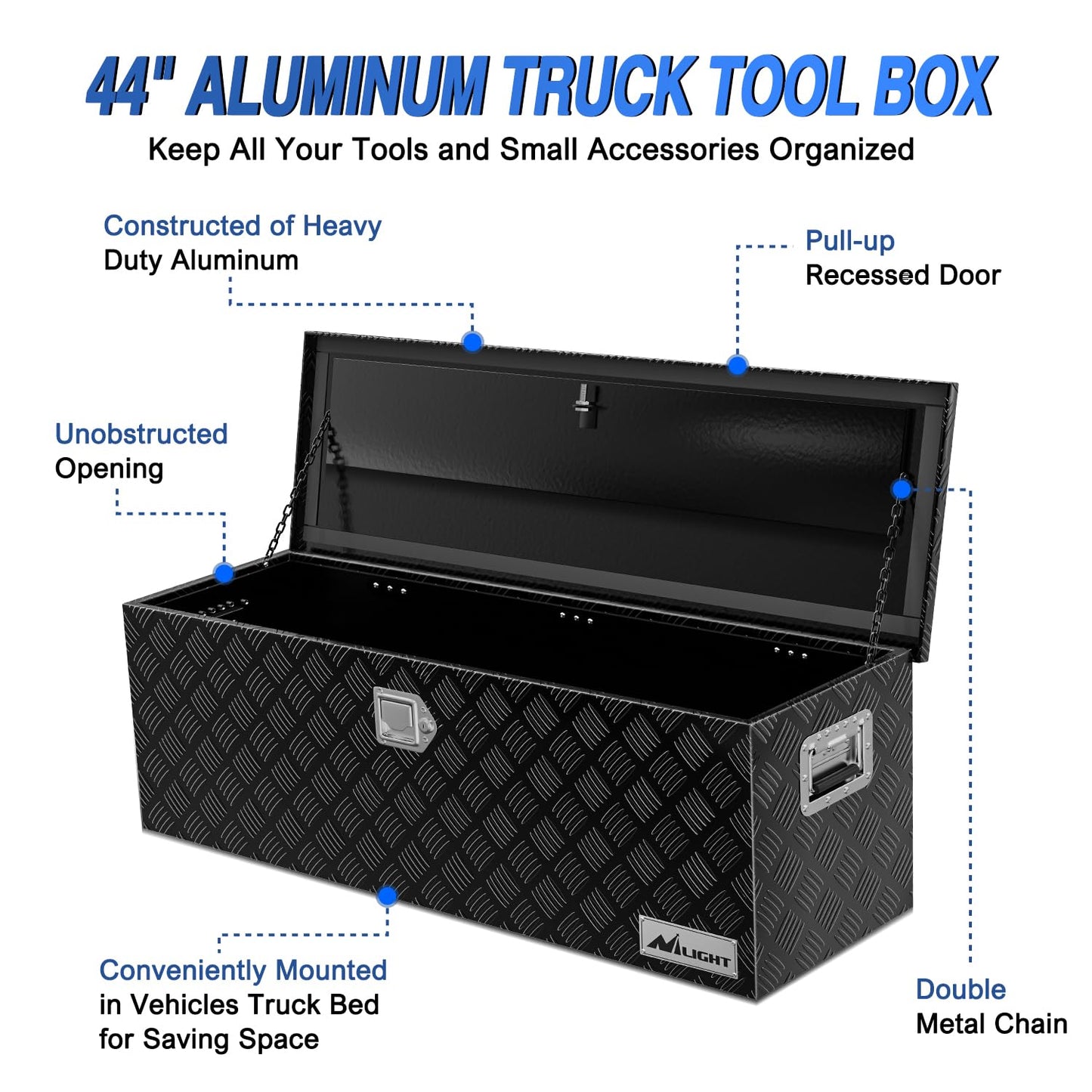 Nilight 44 Inch Truck Tool Box Heavy Duty Aluminum Stripes Plated Pick Up Truck Bed Toolboxes 44"x15"x15" Waterproof Storage Organizer for Bed of Truck RV Trailer with Side Handle Lock Keys, Black