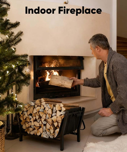 Artibear 8FT Firewood Rack Outdoor with Black Cover, bundle 28In Indoor Fireplace Log Holder with Carrier Bag