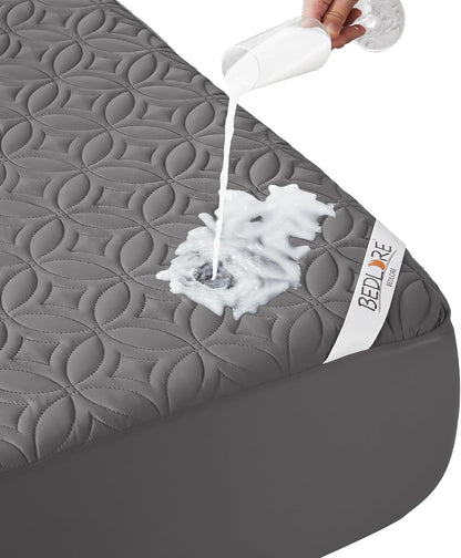 BEDLORE Waterproof Mattress Protector - Soft, Dirt-Proof Full Size Pad for Deep Pocket Beds (Gray)