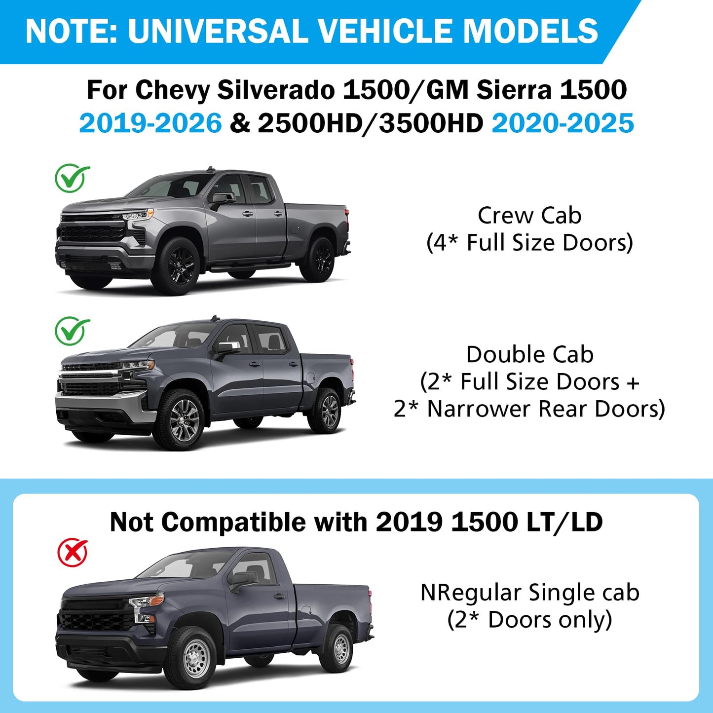Abystar Under Seat Storage Box for Chevrolet Silverado & GMC Sierra 1500 2019–2026, 2500HD 3500HD 2020–2026, Rear Underseat Organizer, Hidden Tool Storage, No Drill Installation, Black