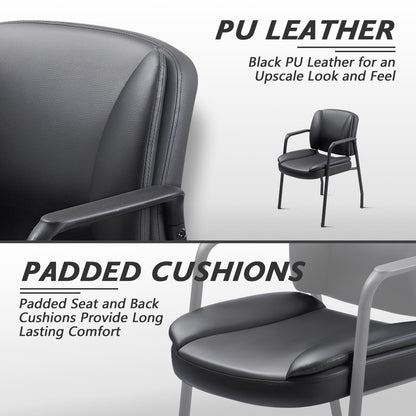 Shahoo PU Leather Reception Chair with Thick Padding, Sturdy Waiting Room Guest Chair for Office Lobby Conference Salon Study Room, Black 2 Pack
