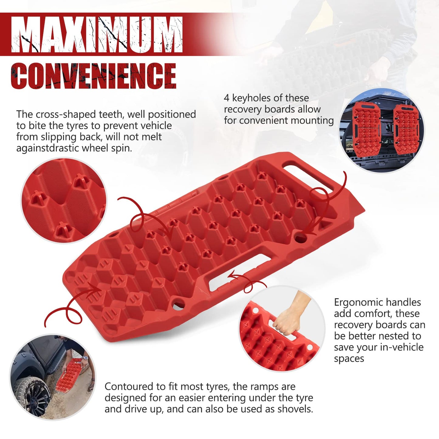 BUNKER INDUST Offroad Traction Boards with Jack Base + 1"×30ft Kinetic Recovery Rope with 2 Soft Shackles Kit