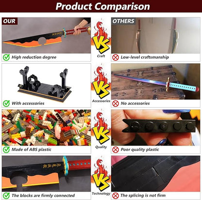 HIGH GODO Demon Anime Sword Building Set 82.6in Katana Anime Cosplay Sword with Stand Holder Samurai Sword Building Set for Adults and Teens 14+ (1479 Pieces)