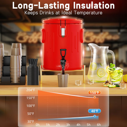 Insulated Beverage Dispenser 8.5 Gallon - Ice and Hot Drink Dispenser with 304 Stainless Steel Interior and Spout, Portable Hot Water Dispenser, Outdoors Cooler Jug for Camping Party Sports