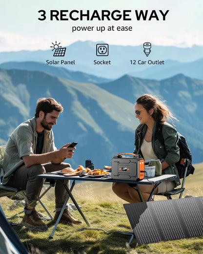Solar Powered Generator 200W Peak/100W Rated, Portable Solar Generator Power Station with Solar Panels 40W Included, 146Wh Solar Power Bank with AC Outlet 110V for Home Use Camping Outdoor Adventure