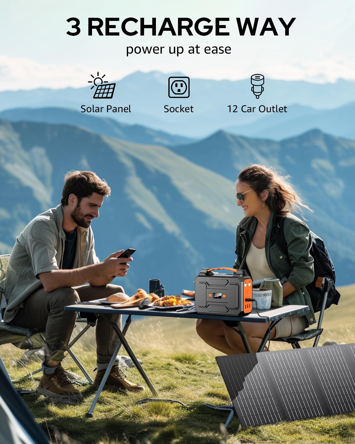 Solar Powered Generator 200W Peak/100W Rated, Portable Solar Generator Power Station with Solar Panels 40W Included, 146Wh Solar Power Bank with AC Outlet 110V for Home Use Camping Outdoor Adventure