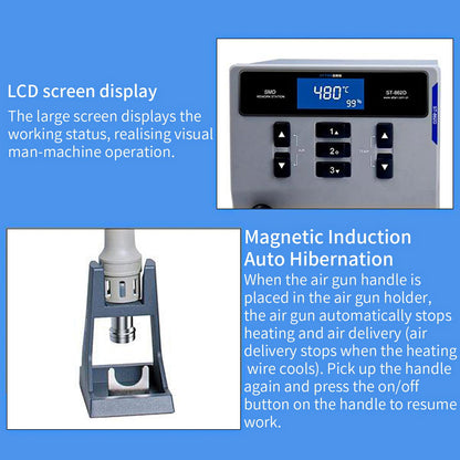 Hot Air Rework Station, ATTEN ST-862D 1000W Digital Display Automatic Sleep Hot Air Gun Soldering Station, Adjustable Temperature Desoldering Gun BGA Rework Station