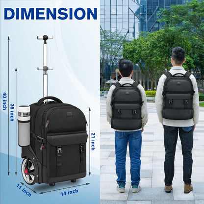MATEIN Rolling Backpack for Men with Wheels, 17 Inch Large Wheeled Backpack with Combination Lock, Water Resistant Anti Theft Travel Laptop Backpack for Adults Work Business, Black