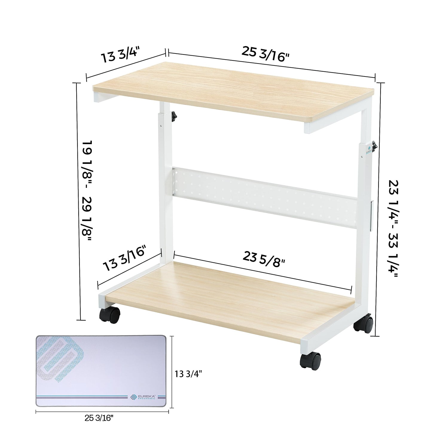 EUREKA ERGONOMIC PC Stand Computer Cart, Height Adjustable Tower Stand 2-Tier Suit for ATX Case Printer, Metal Rolling Cart on Wheels for Gaming Home Office, Maple