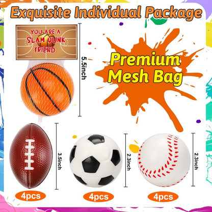 16 PCS Stress Balls Party Favor for Kids 8-12 Goodie Bag Stuffers Squeeze Toys Classroom Prizes for Kids Pinata Stuffers Boys Birthday End of Year Gifts Sport Party Foam Bouncy Balls Bulk Small Toys