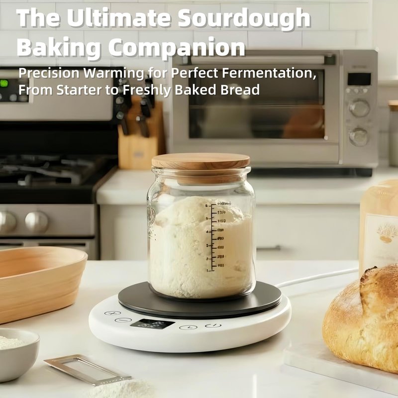 amhshkou Sourdough Starter Warmer - Professional 1°F Precision, 24H Auto Shutdown Timer, Delayed Start, 4.9" Surface for Perfect Fermentation (White)
