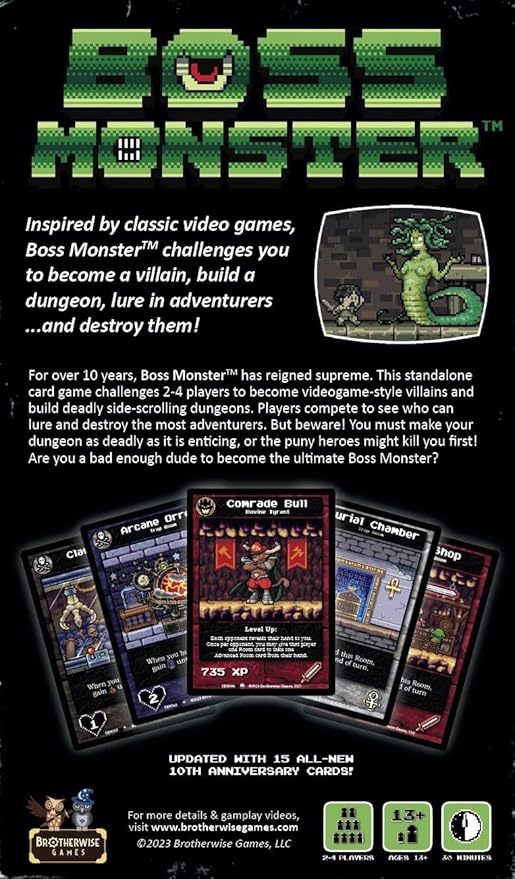 Boss Monster 10th Anniversary Edition by Brotherwise Games | 30 Min Playing Time | 2-4 Players | Ages 13+ | Building Card Game with New Rooms Bosses Spells &amp Modernized Rules