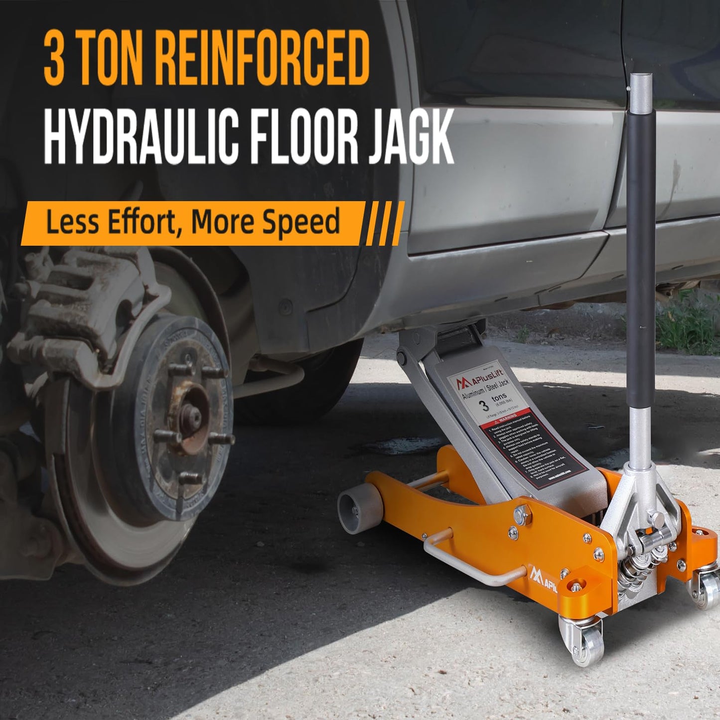 APlusLift AF350G 3 Ton Lower Profile Aluminum and Steel Racing Floor Jack with Dual Pistons Quick Lift Pump for Sport Utility Vehicle, Lifting Range 3-7/8"-19-1/2", Golden, Grey…