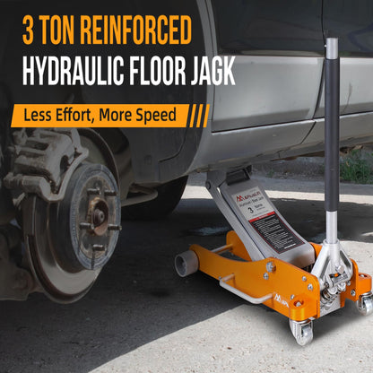 APlusLift AF350G 3 Ton Lower Profile Aluminum and Steel Racing Floor Jack with Dual Pistons Quick Lift Pump for Sport Utility Vehicle, Lifting Range 3-7/8"-19-1/2", Golden, Grey…