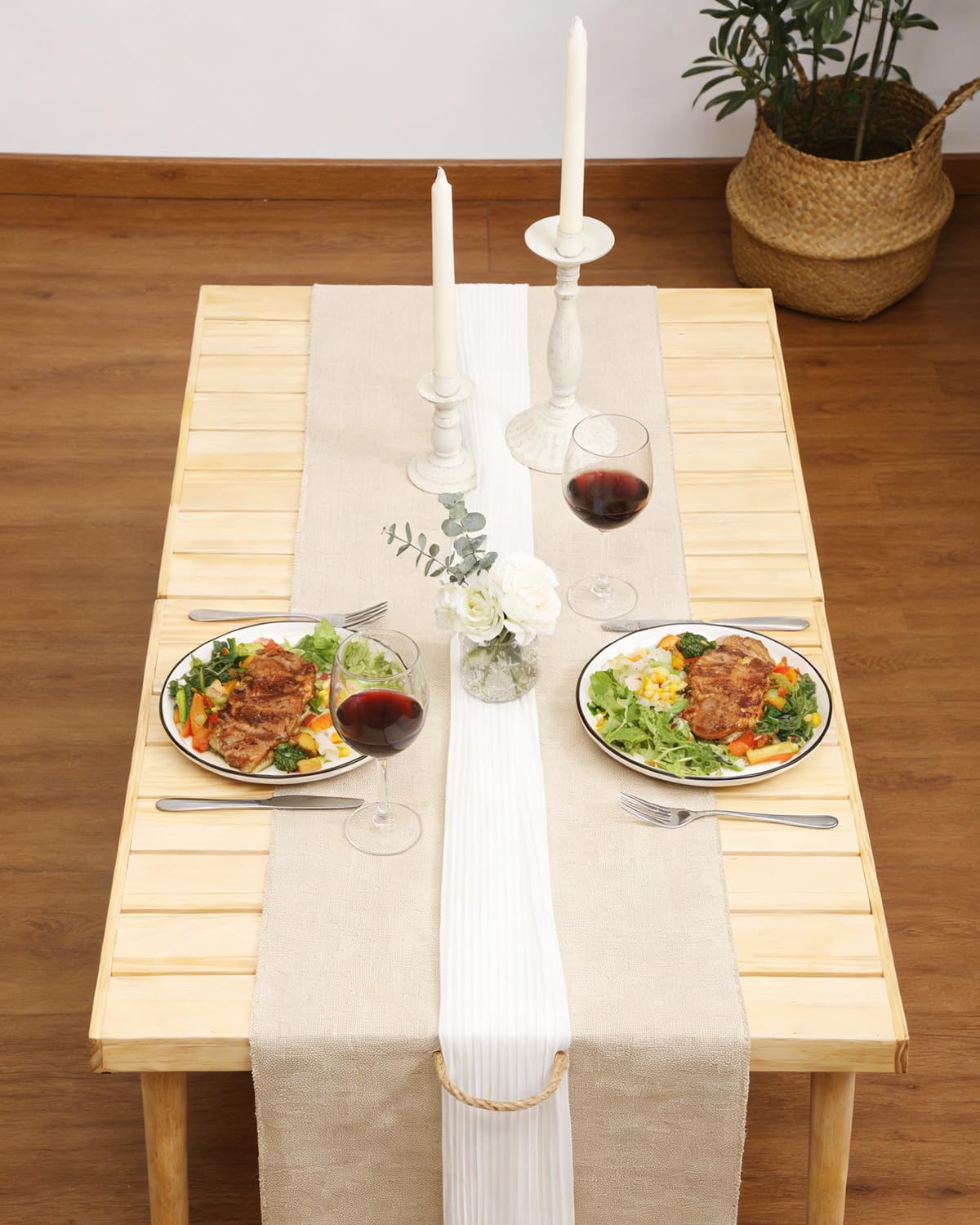 Gereat 48" X 24" Boho Low Picnic Table, Portable Wooden Picnic Table with 3 Adjustable Heights, Natural Pine Wood Floor Table for Camping, Weddings, Beach & Family Gatherings, Seating for 2-4 People