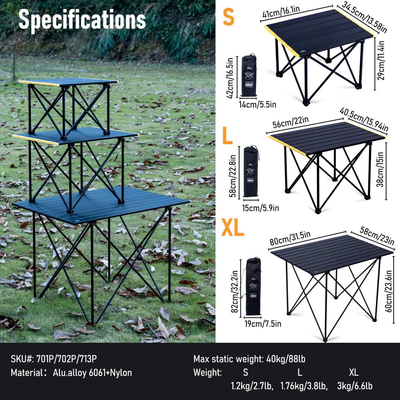 iClimb 1 Light Folding Table and 2 Ultralight Anti-Sinking Folding Chair Bundle for Two Adults Outdoor Camping Beach Concert