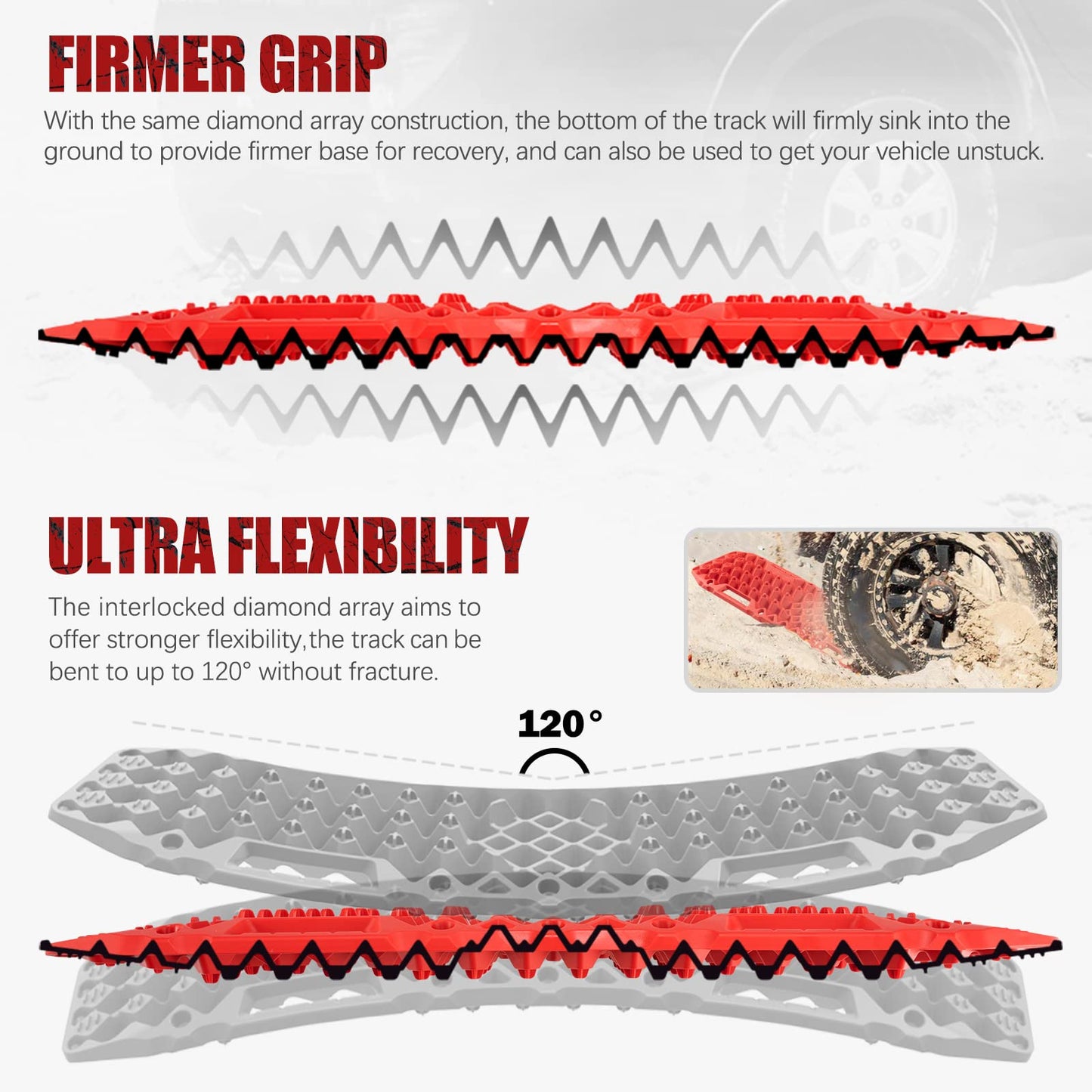 BUNKER INDUST Traction Boards with Jack Base Black (Red) + 1"×30ft Kinetic Recovery Rope with 2 Soft Shackles Kit
