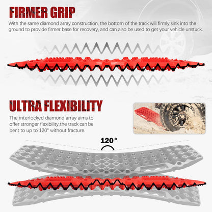 BUNKER INDUST Traction Boards with Jack Base Black (Red) + 1"×30ft Kinetic Recovery Rope with 2 Soft Shackles Kit