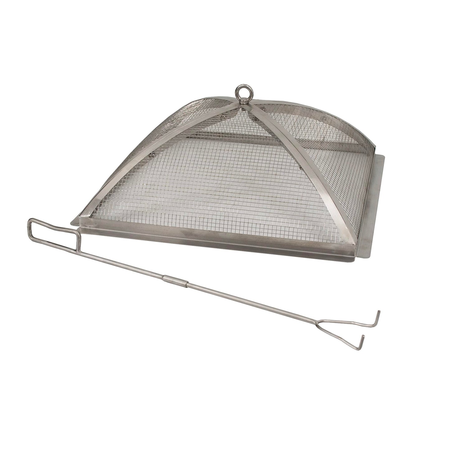 Blue Sky Outdoor Living Fire Pit Accessories - 19.30 x 7.50 Square Domed Stainless Steel Spark Screen & Screen Lift with 304 Stainless Steel Finish & Fits Stainless Steel Square Peak