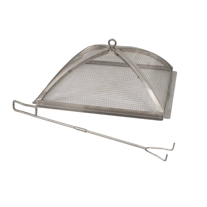 Blue Sky Outdoor Living Fire Pit Accessories - 19.30 x 7.50 Square Domed Stainless Steel Spark Screen & Screen Lift with 304 Stainless Steel Finish & Fits Stainless Steel Square Peak