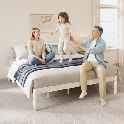 IOTXY Queen Platform Bed Frame - Solid Wood 16-Inch Height Mattress Foundation Base with Densely Slats and Heavy-Duty Support Legs, No Box Spring Needed, White