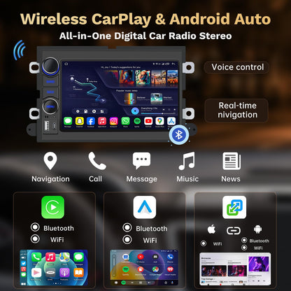 [4Core + 64G ROM] Car Radio Stereo for Ford F150 2004-2008: 7" Touch Screen Head Unit with Wireless Carplay Android Auto Bluetooth 5G-WiFi GPS RDS EQ HiFi FM Mirror Link SWC Backup Camera