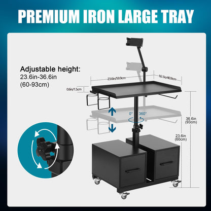 POARMEEY Tattoo Workstation Salon Trolley Cart and Storage Drawers with Wheels,Tattoo Tray Adjustable Height Storage Rolling Tray
