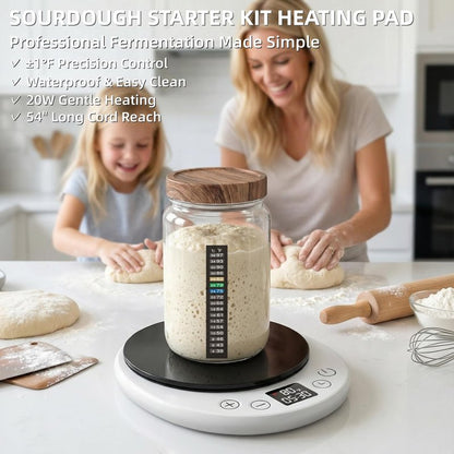 amhshkou Sourdough Starter Warmer - Professional 1°F Precision, 24H Auto Shutdown Timer, Delayed Start, 4.9" Surface for Perfect Fermentation (White)